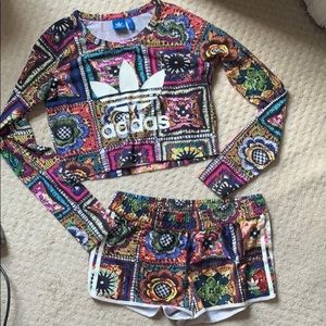 Adidas Floral Crop Top and shorts set